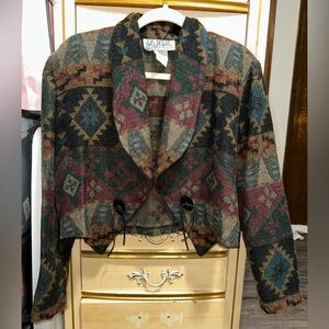 Vintage La Belle Women's Geometric Aztec Patterned Bolo Blazer